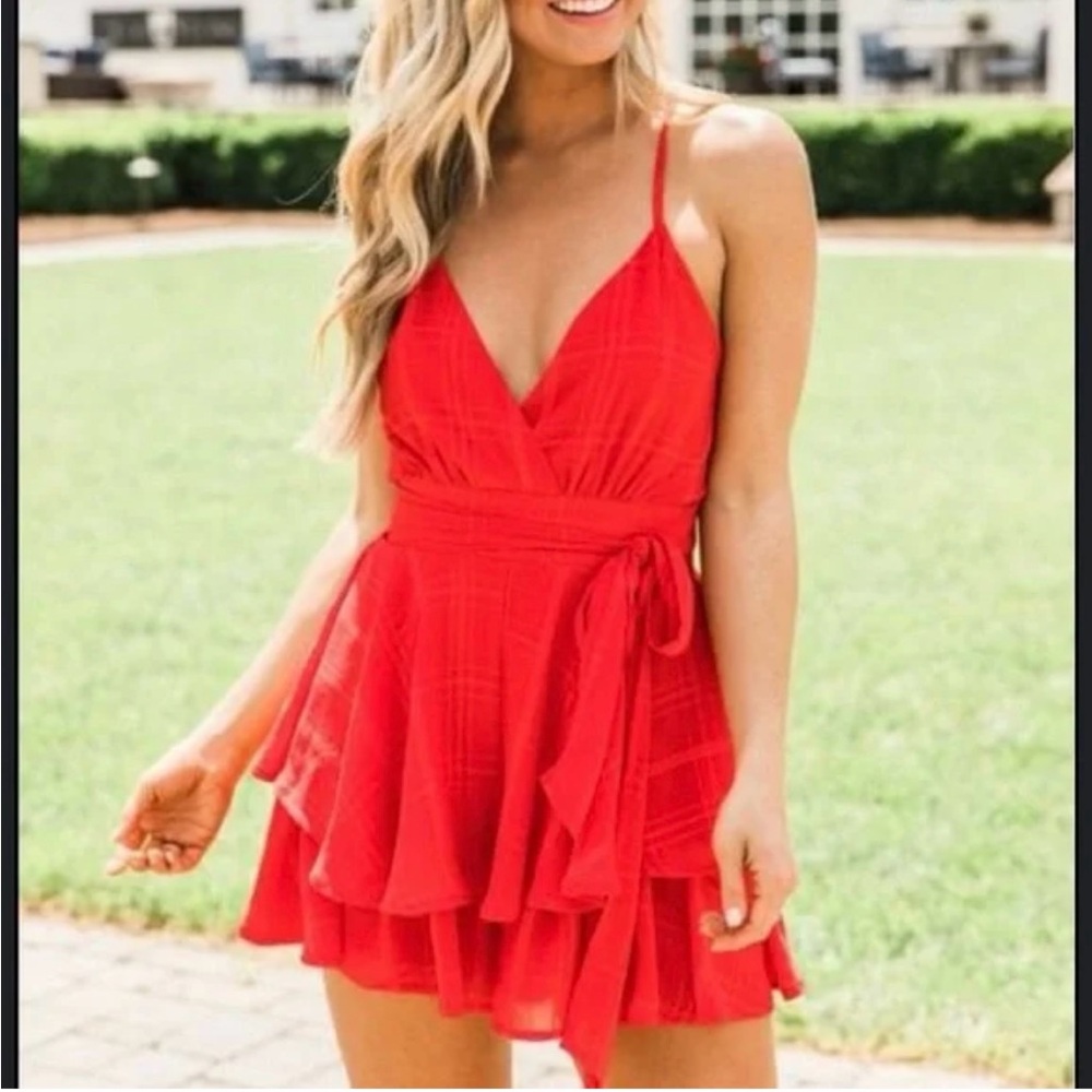 Pink Lily Delightfully in Love Romper - Red